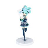 This charming 21cm PVC figure, "Hatsune Miku Holding Cinnamoroll," features the iconic teal-haired Miku with a matching outfit, holding a white rabbit plush. She&