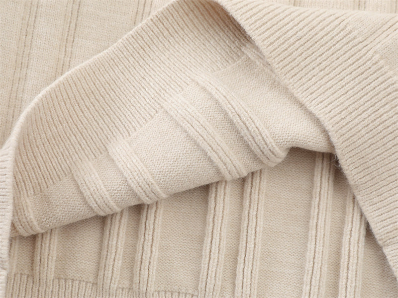 Pull homme en maille côtelée à col tunisien – Coupe oversize décontractée