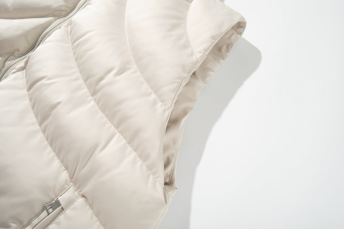 Quilted Puffer Vest Zip-Up Sleeveless Jacket with Stand Collar