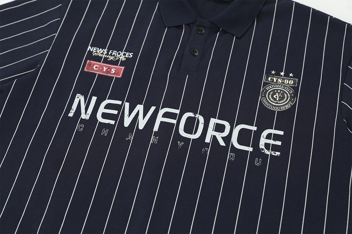 Men's Short Sleeve Pinstripe Polo Shirt – Oversized Varsity Graphic Jersey