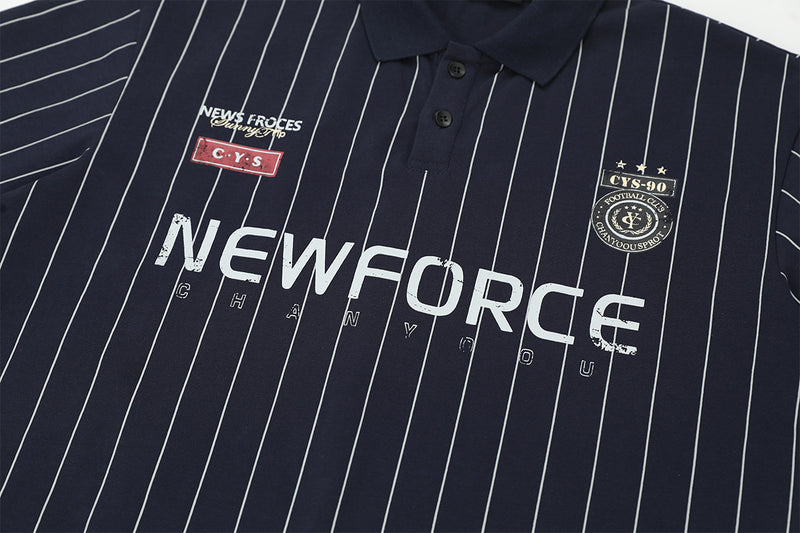 Men's Short Sleeve Pinstripe Polo Shirt – Oversized Varsity Graphic Jersey
