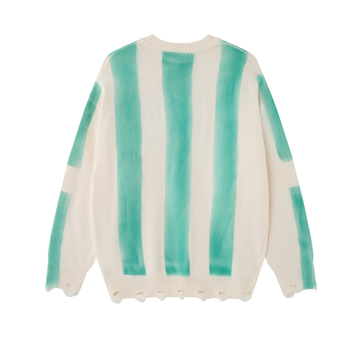 Pull en maille rayé et délavé – Col rond oversize, streetwear vintage américain
