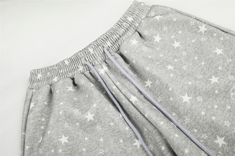 Star Print Wide-Leg Sweatpants – Oversized Streetwear Jogger Pants