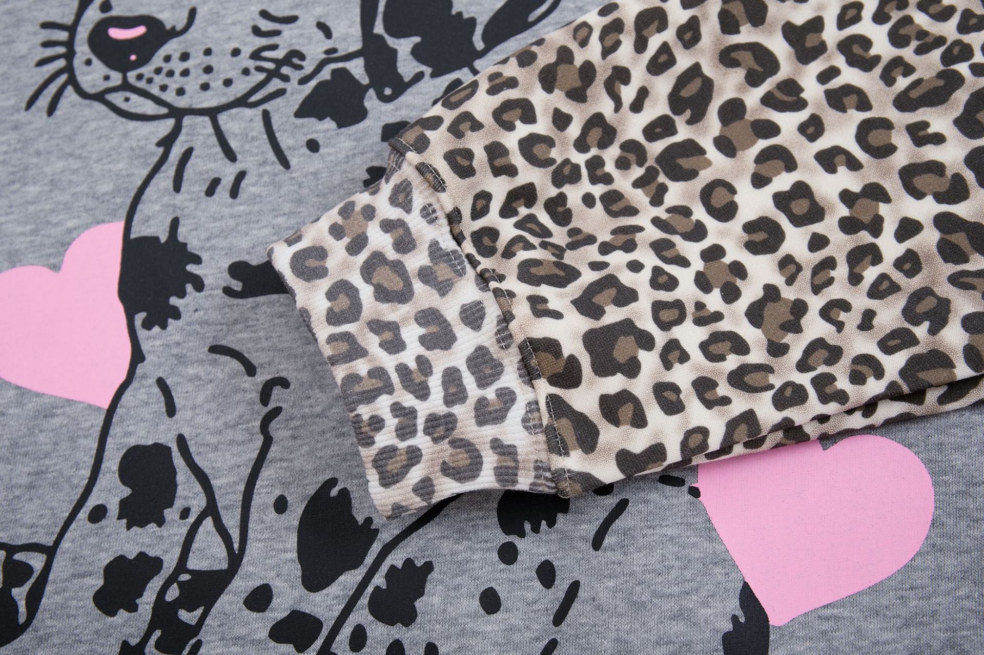Raglan-Hoodie mit Leopardenprint, Dalmatiner-Grafik & rosa Herzen