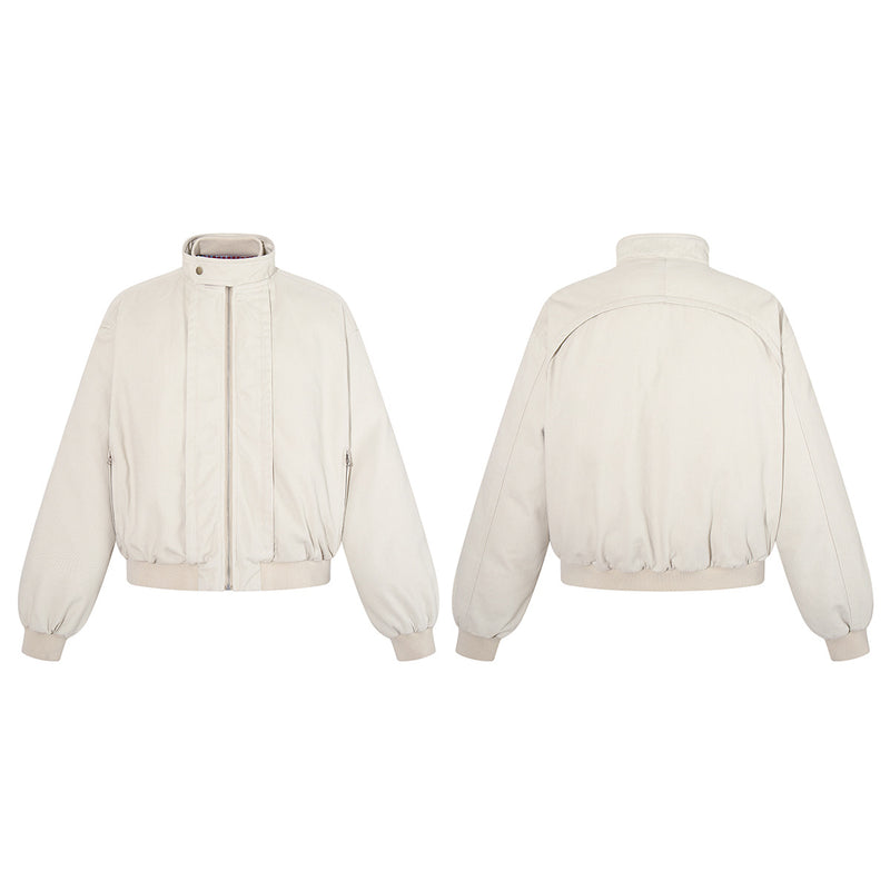 Men's Padded Bomber Jacket – Stand Collar, Full-Zip, Cream