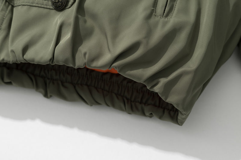 Military Bomber Jacket with Leopard Faux Fur Collar & Double-Breasted Button