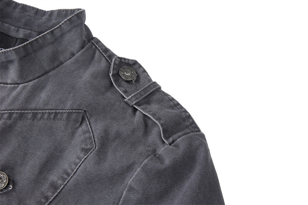 Men's Vintage Military Double-Breasted Zip Jacket with Stand Collar