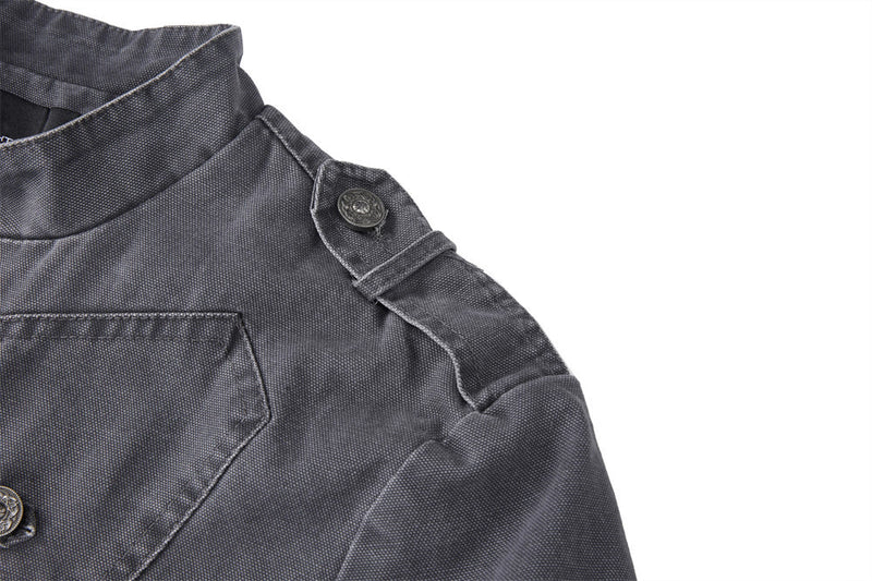 Men's Vintage Military Double-Breasted Zip Jacket with Stand Collar