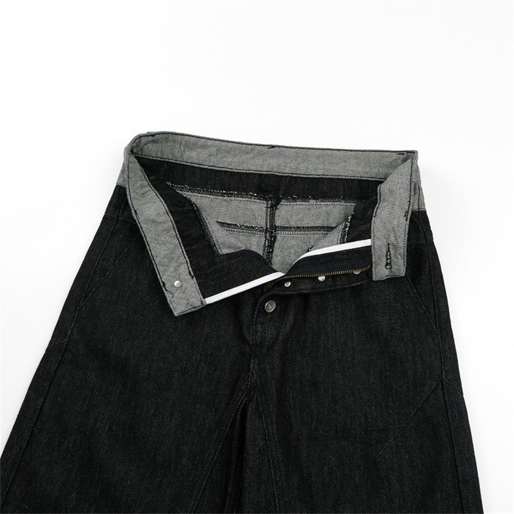 Jean homme à jambes larges – Ceinture bicolore color block et fermeture boutonnée