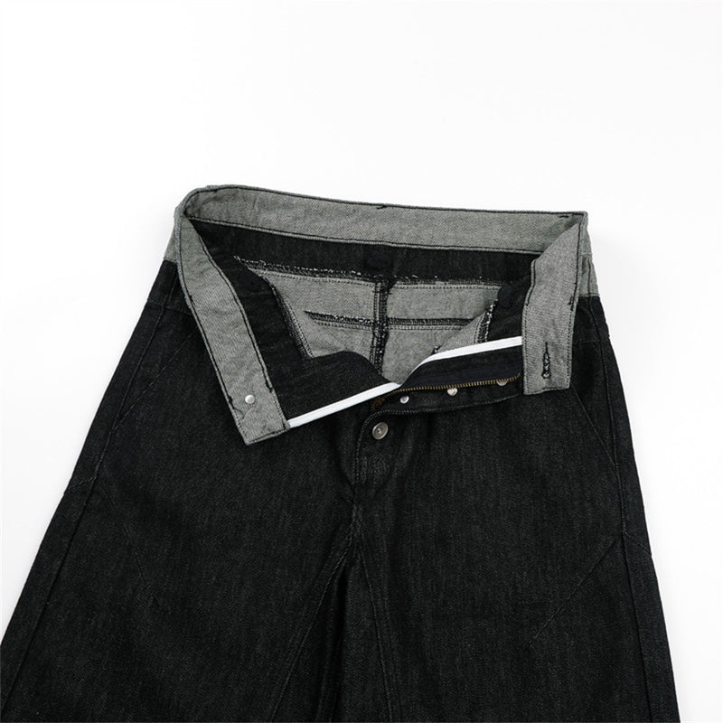 Jean homme à jambes larges – Ceinture bicolore color block et fermeture boutonnée