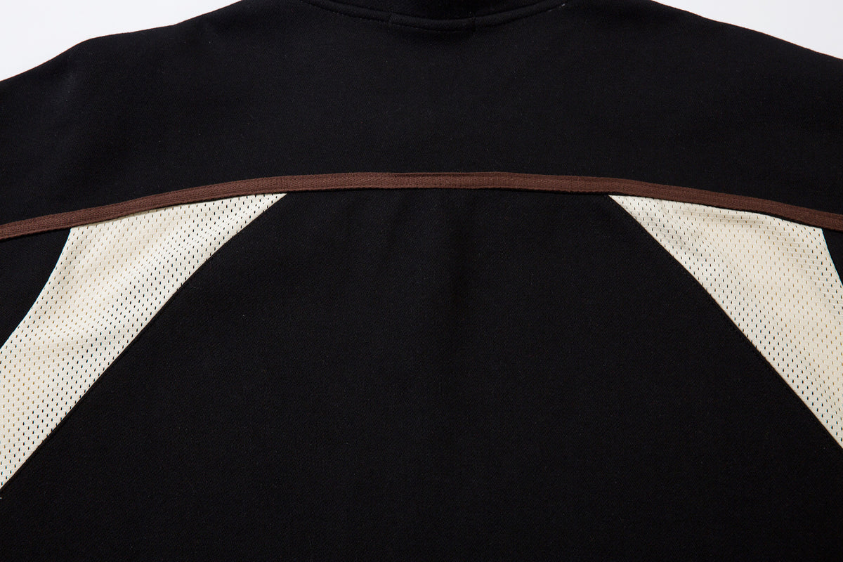 Lace-Up Hockey Jersey Sweatshirt – Colorblock Mesh Panel Pullover