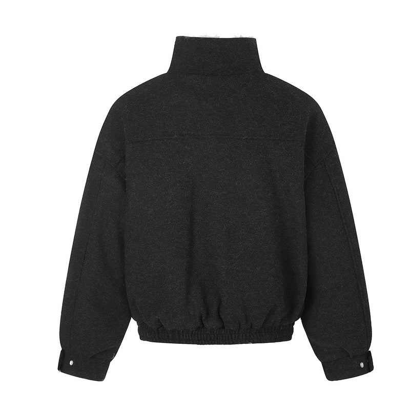 Wool-Blend Bomber Jacket with Sherpa Lining and Fleece Collar Trim