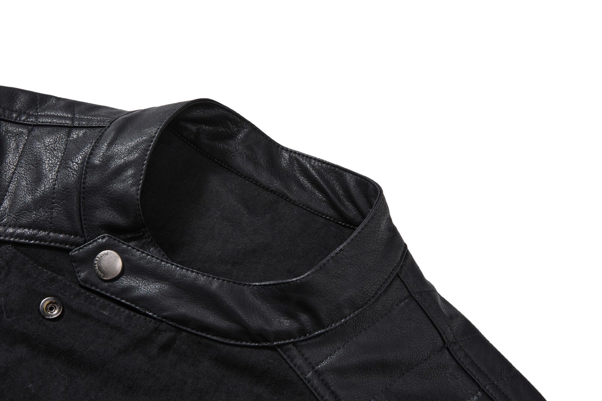 Boxy Moto Jacket – Black Denim & PU Leather Panel Biker Jacket