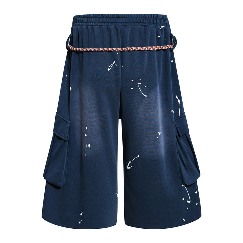 Hand-Drawn Graffiti Cargo Shorts – Wide Leg Streetwear with Rope Drawstring