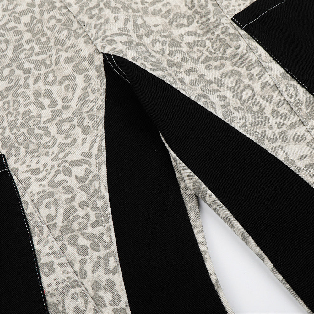 Leopard Print Colorblock Cargo Wide-Leg Jeans