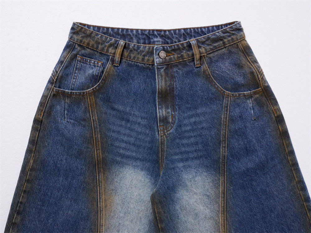Baggy Wide-Leg Jeans – Deconstructed Patchwork Scimitar Seam, Vintage Wash with