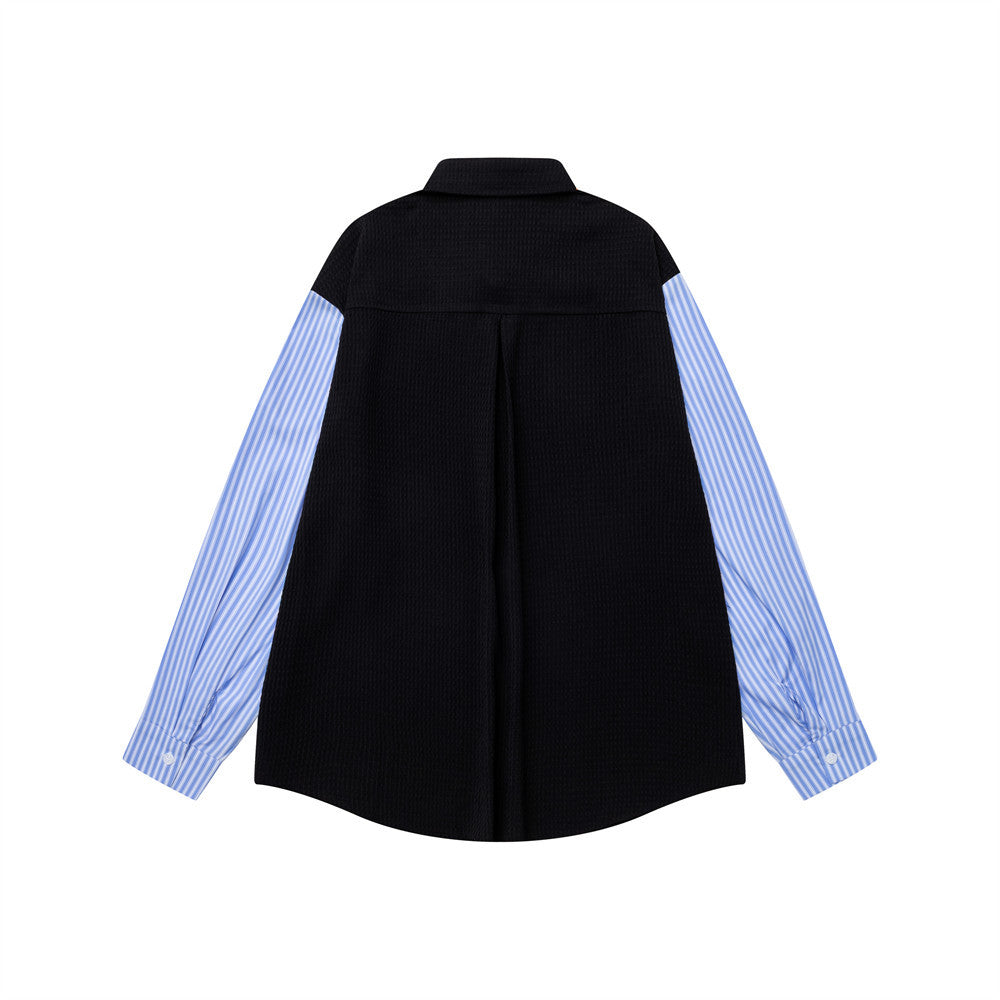 Chemise homme boutonnée à empiècement côtelé & rayures – Coupe preppy oversize