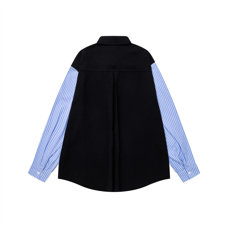 Chemise homme boutonnée à empiècement côtelé & rayures – Coupe preppy oversize