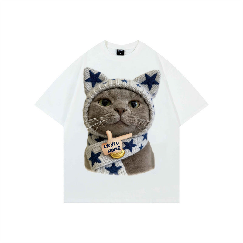 Lustiges Katzen-T-Shirt – Oversize-Kurzarmshirt für Herren mit süßem Meme