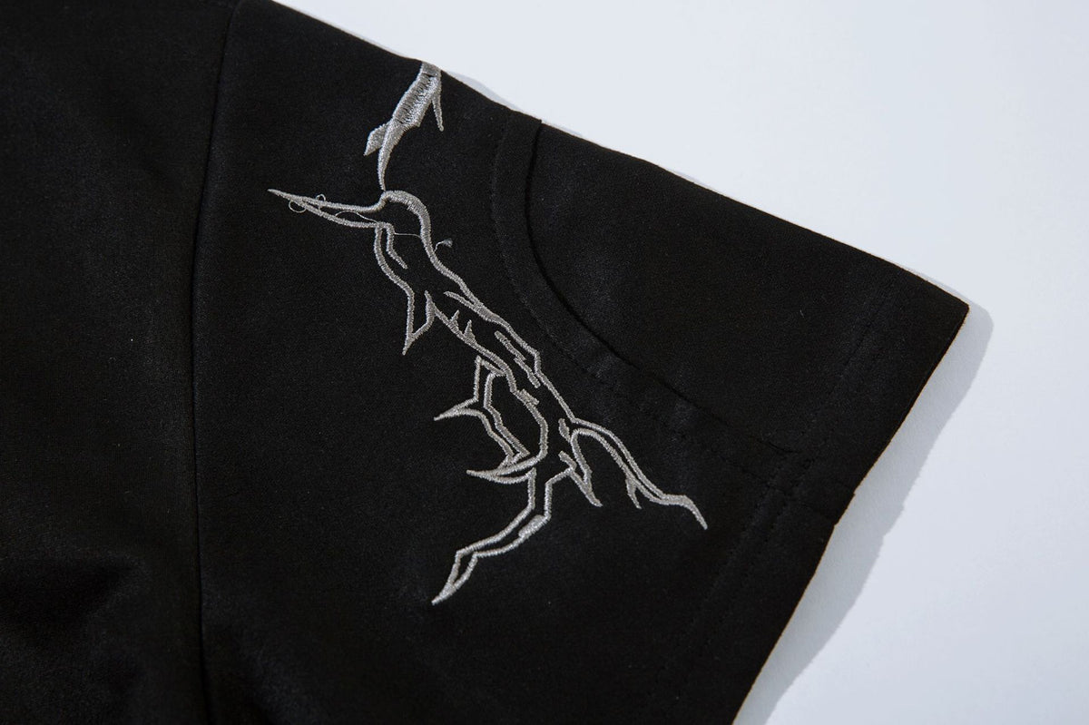 Oversized Gothic-T-Shirt mit Dornenstickerei – Kurzarmshirt im American-Streetwear-Stil