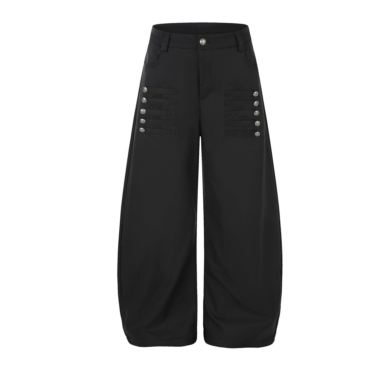 Palazzo-Hose mit weitem Bein und Militärknopf- sowie Riemendetails