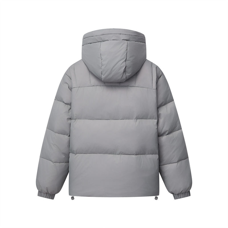 Oversized Hooded Puffer Jacket – Full-Zip Quilted Down Coat in Grey