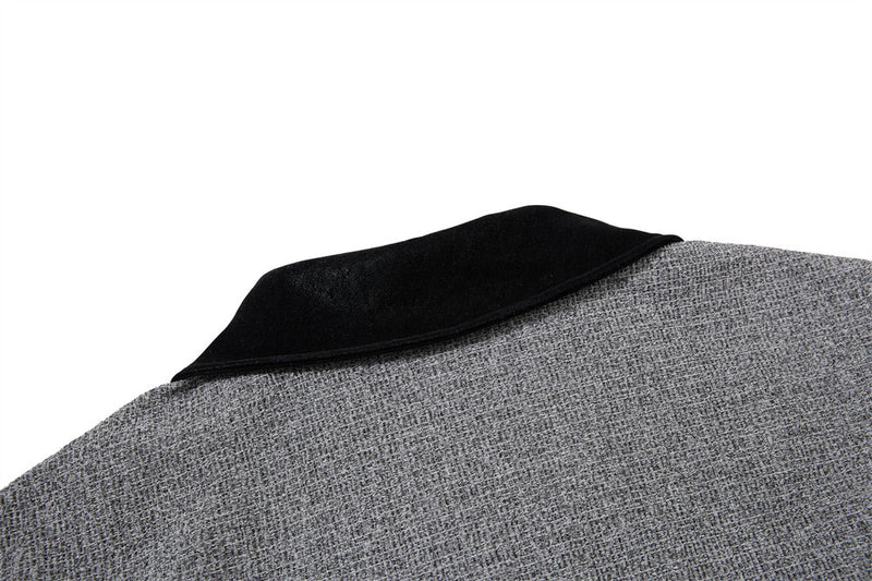 Wolljacke mit Reißverschluss – Herrenjacke aus grauem Tweedgewebe mit kontrastierendem Lederkragen