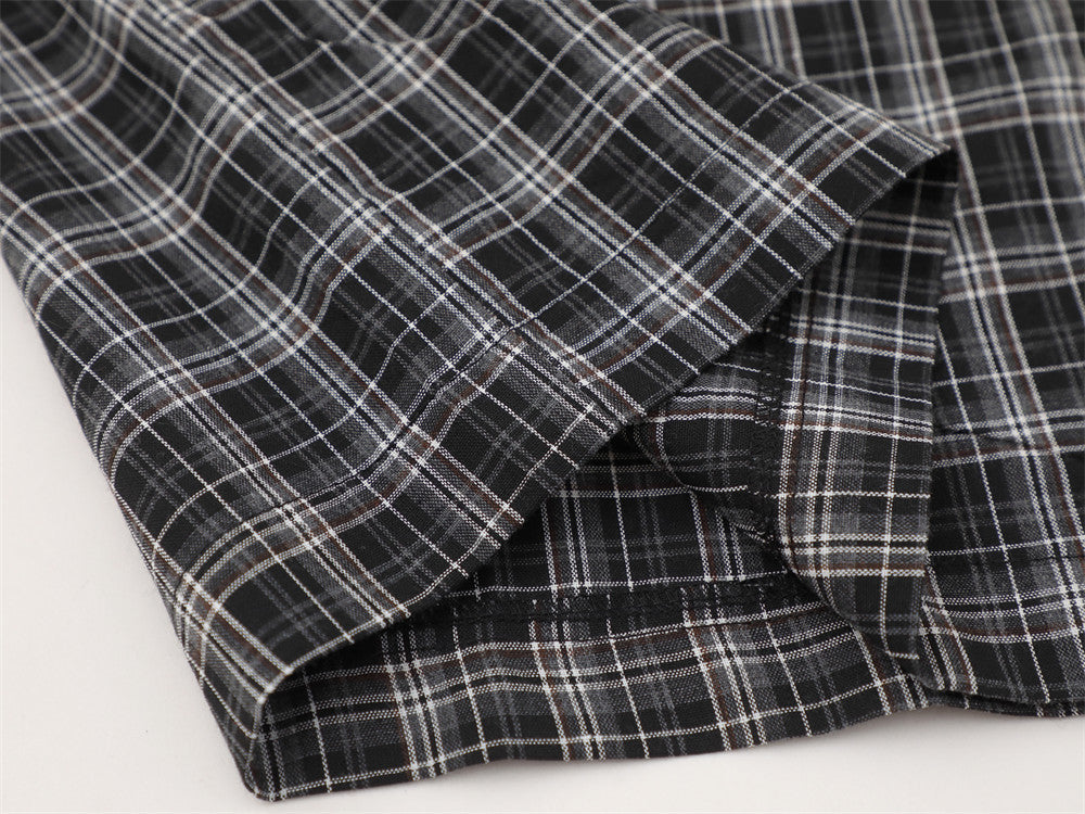 Don't Judge Me Graphic Patchwork Plaid Short Sleeve Shirt