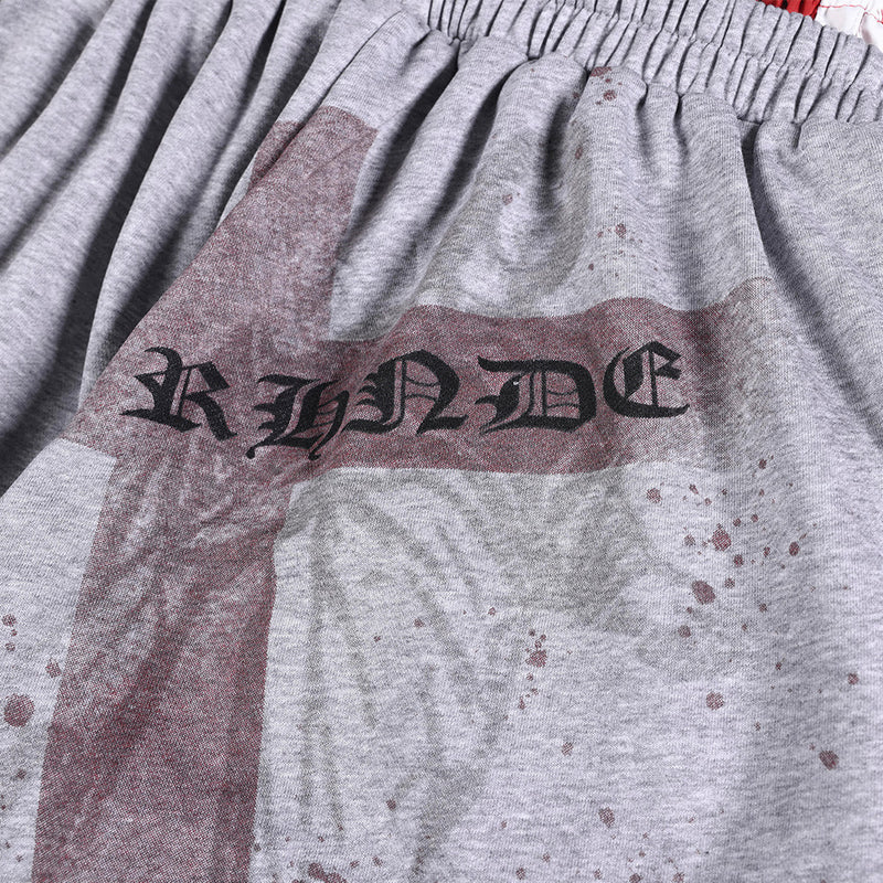 Men's Cross Graphic Colorblock Sweat Shorts – Faux Double-Waist Streetwear