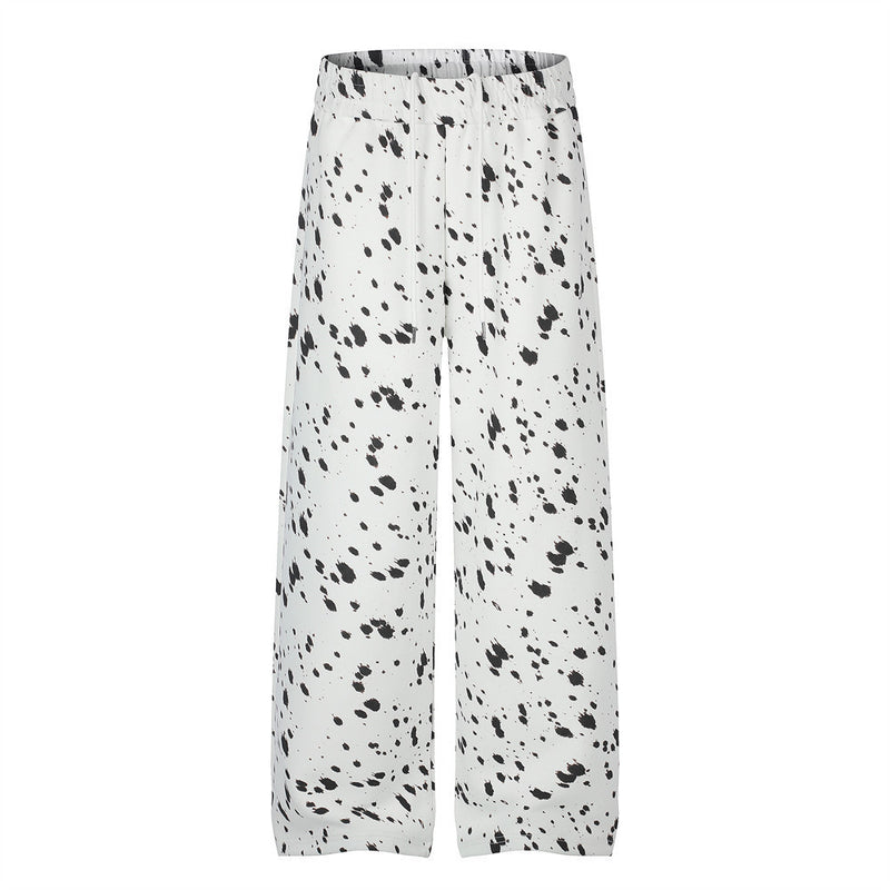 Pantalon homme à jambes larges – Imprimé éclaboussures d’encre dalmatien, coupe droite décontractée
