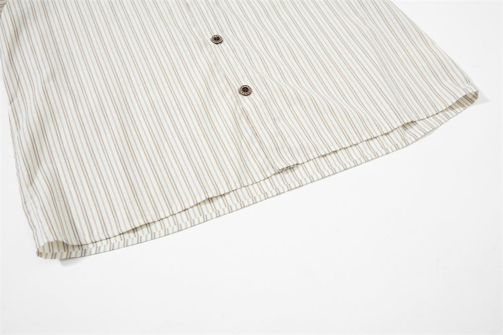 Striped Short Sleeve Shirt – Japanese Loose Fit with Necktie Detail