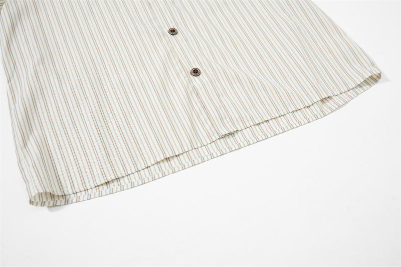 Striped Short Sleeve Shirt – Japanese Loose Fit with Necktie Detail