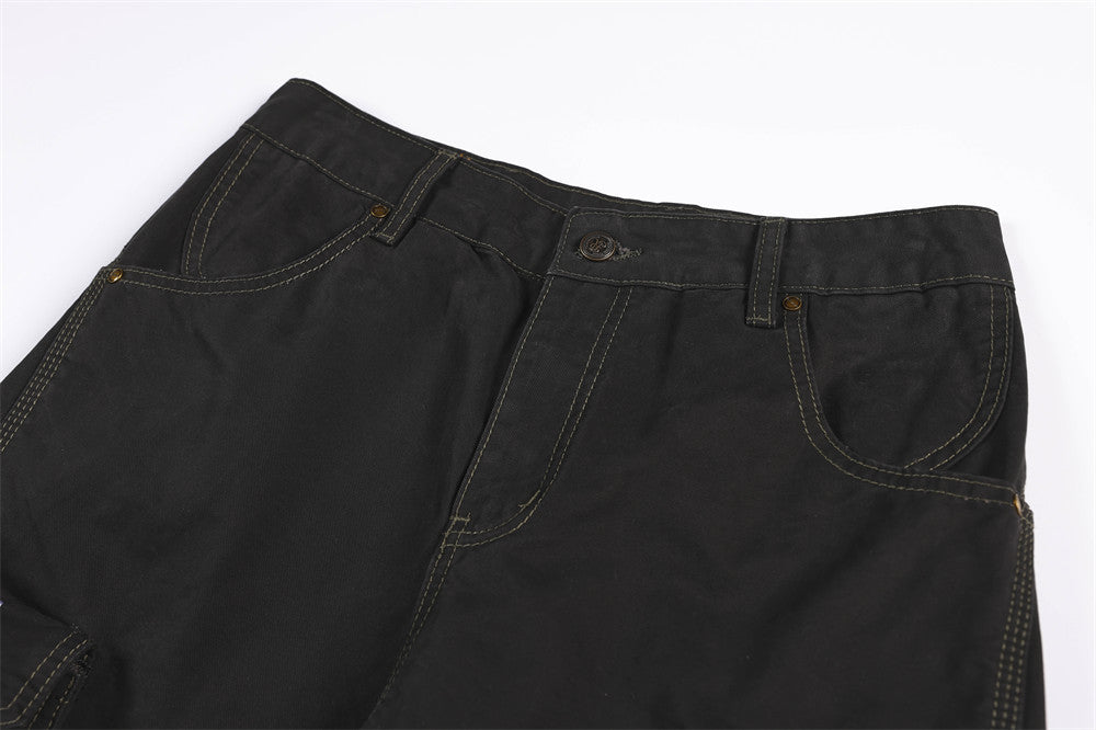 Wide-Leg Cargo Pants with Union Jack Patch and Multi-Pocket Design