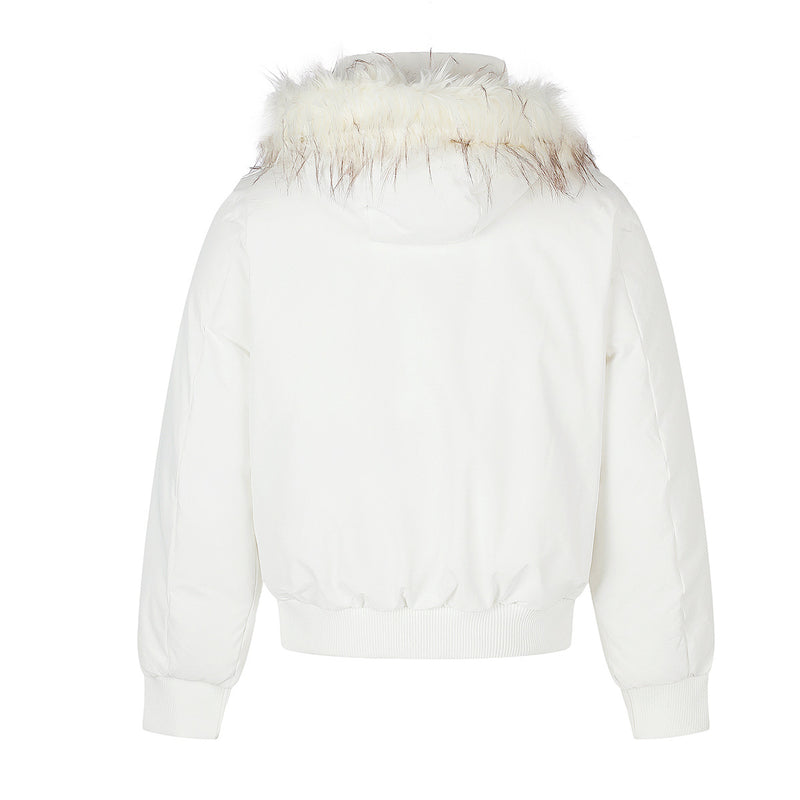 Fur-Collar Bomber Down Jacket – Vintage American Short Puffer Coat