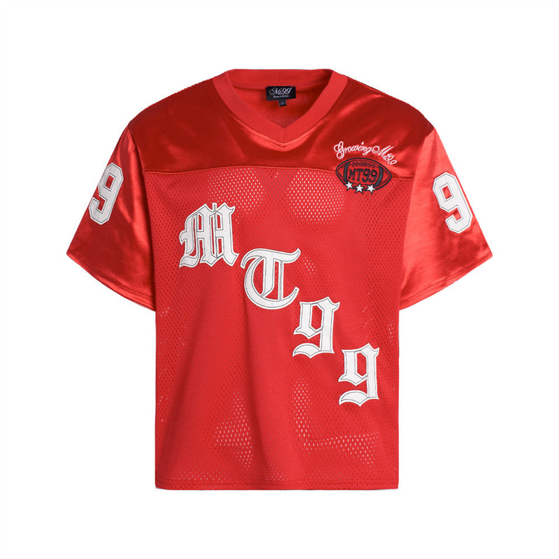 Men's V-Neck Gothic Letter Football Jersey Mesh Short-Sleeve Tee