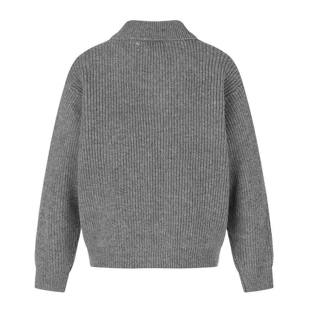 Ribbed Knit Zip-Up Cardigan Jacket – Oversized Fit with Metal Hardware Detail