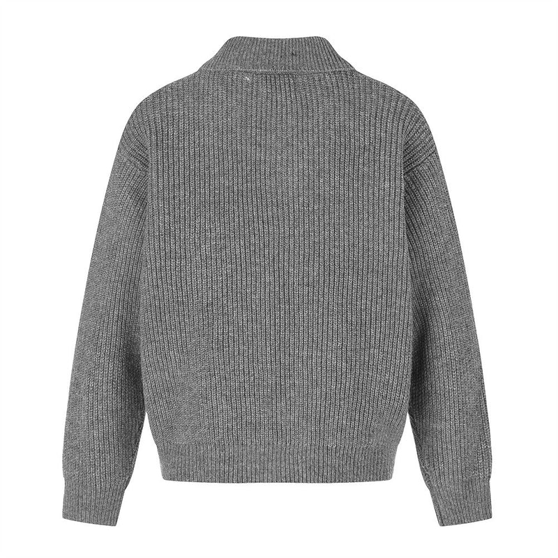 Ribbed Knit Zip-Up Cardigan Jacket – Oversized Fit with Metal Hardware Detail