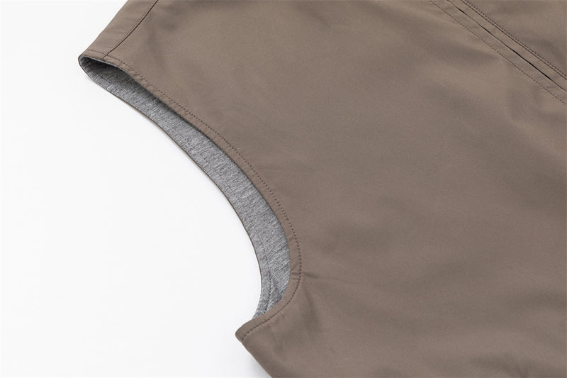 Reversible Stand Collar Vest – Men's Dual-Zip Sleeveless Gilet in Taupe &
