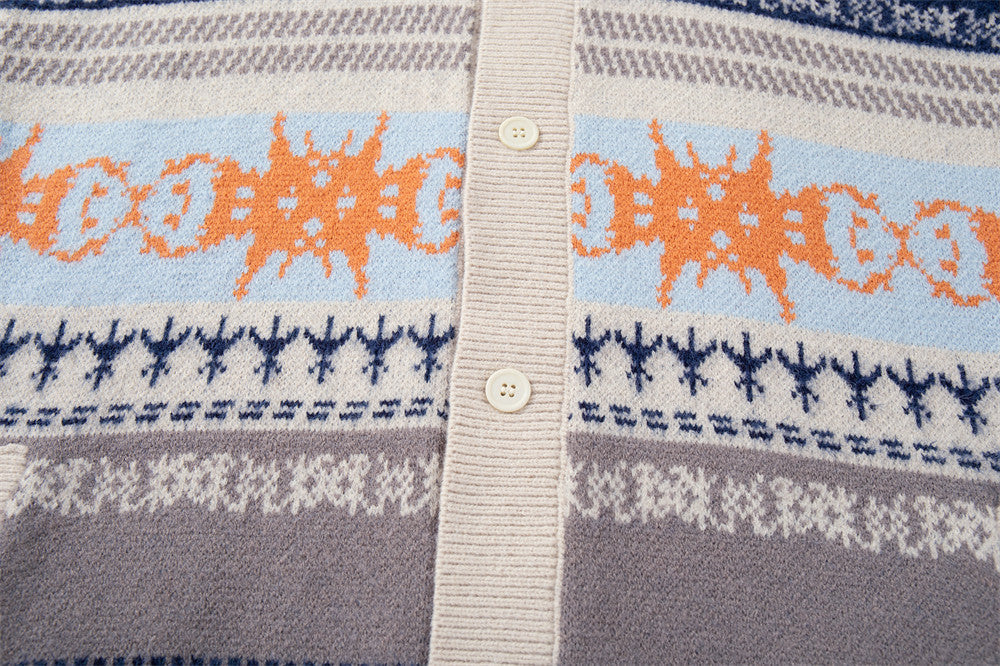 Gestreifte Jacquard-Strickjacke – Herren-Cardigan mit Knopfleiste und lässiger Passform