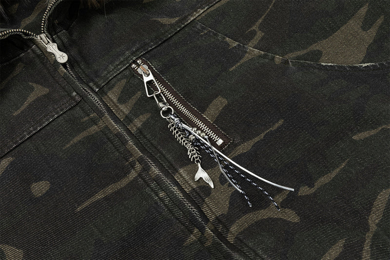 Fur-Trim Hood Bomber Jacket – Camo & Leopard Print Padded Outerwear