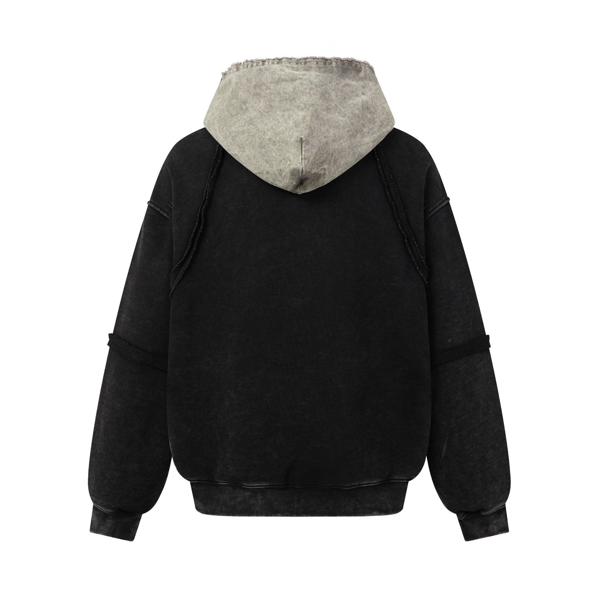 Deconstructed Raw-Edge Oversized Hoodie – Acid Wash Vintage Streetwear