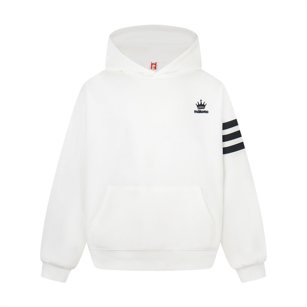 Makeno Crown Logo Embroidered Hoodie with Stripe Sleeve Detail