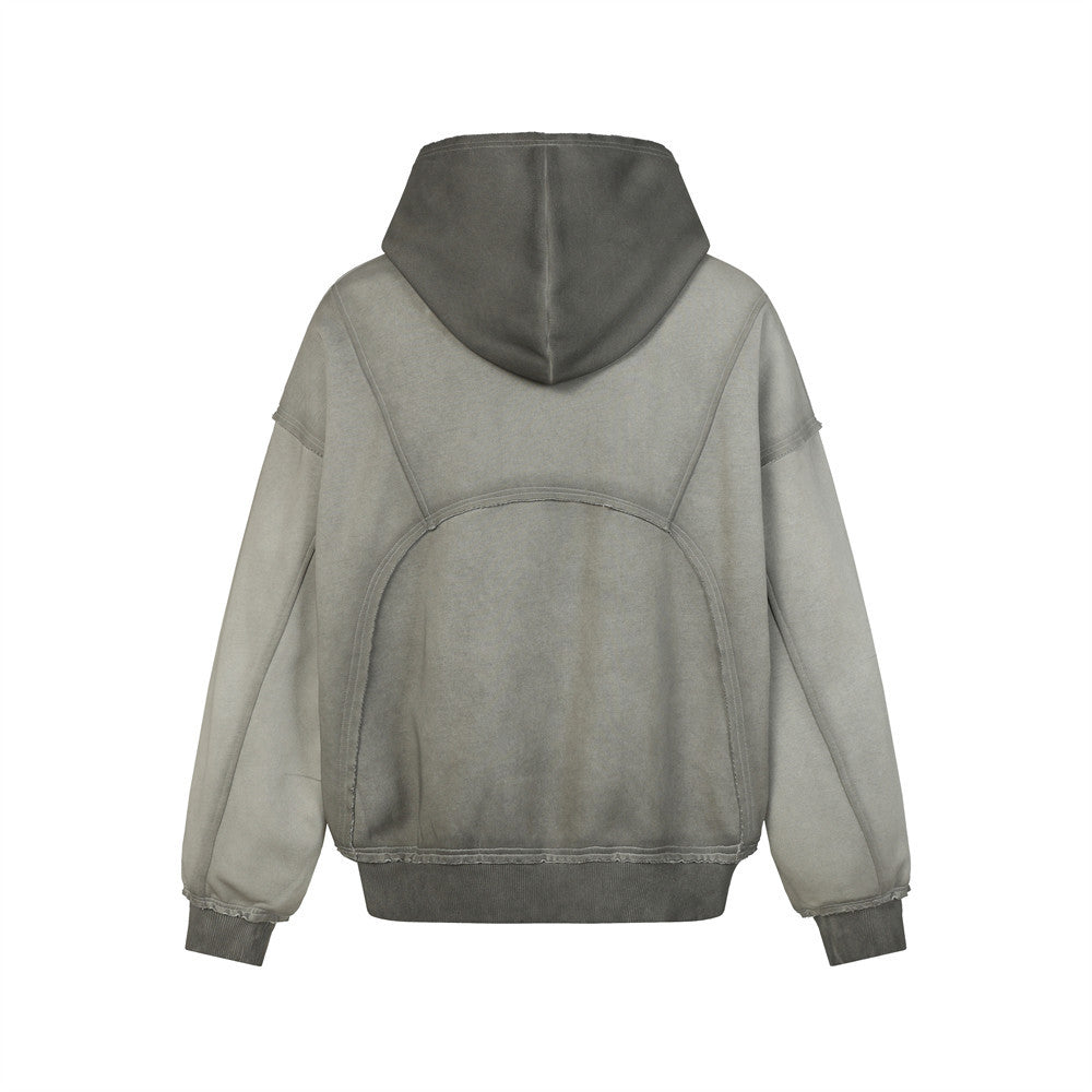 Oversized Zip-Hoodie – Gewaschenes Patchwork-Sweatshirt mit deconstructed Raw-Edge-Look