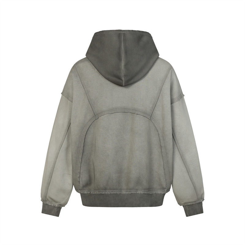 Oversized Zip-Hoodie – Gewaschenes Patchwork-Sweatshirt mit deconstructed Raw-Edge-Look