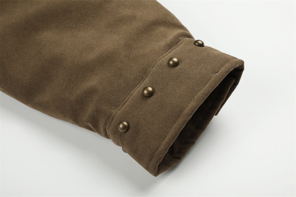 Men's Winter Jacket Faux Fur Collar Studded Snap-Button Coat