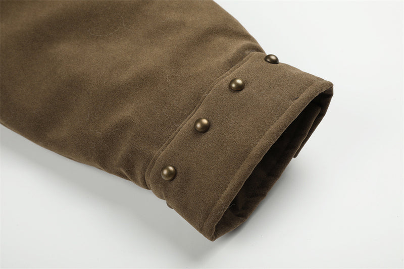 Men's Winter Jacket Faux Fur Collar Studded Snap-Button Coat