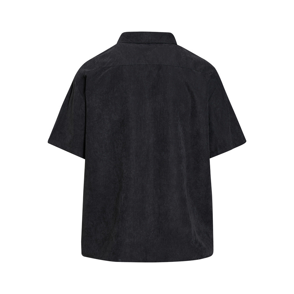 Men's Oversized Short Sleeve Button-Up Shirt – Casual Solid Suede-Texture