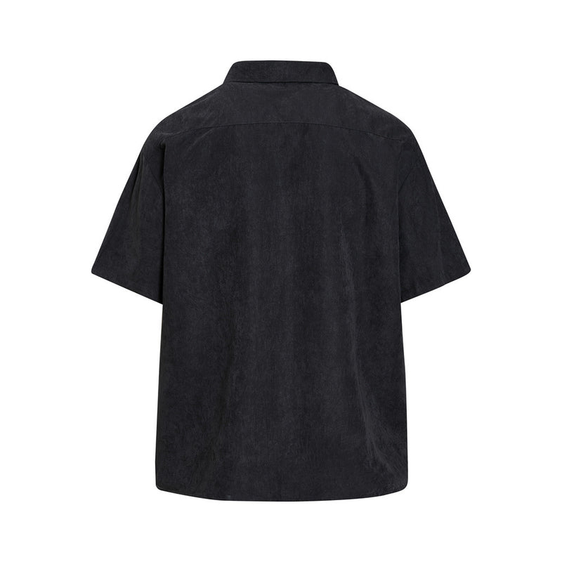 Men's Oversized Short Sleeve Button-Up Shirt – Casual Solid Suede-Texture