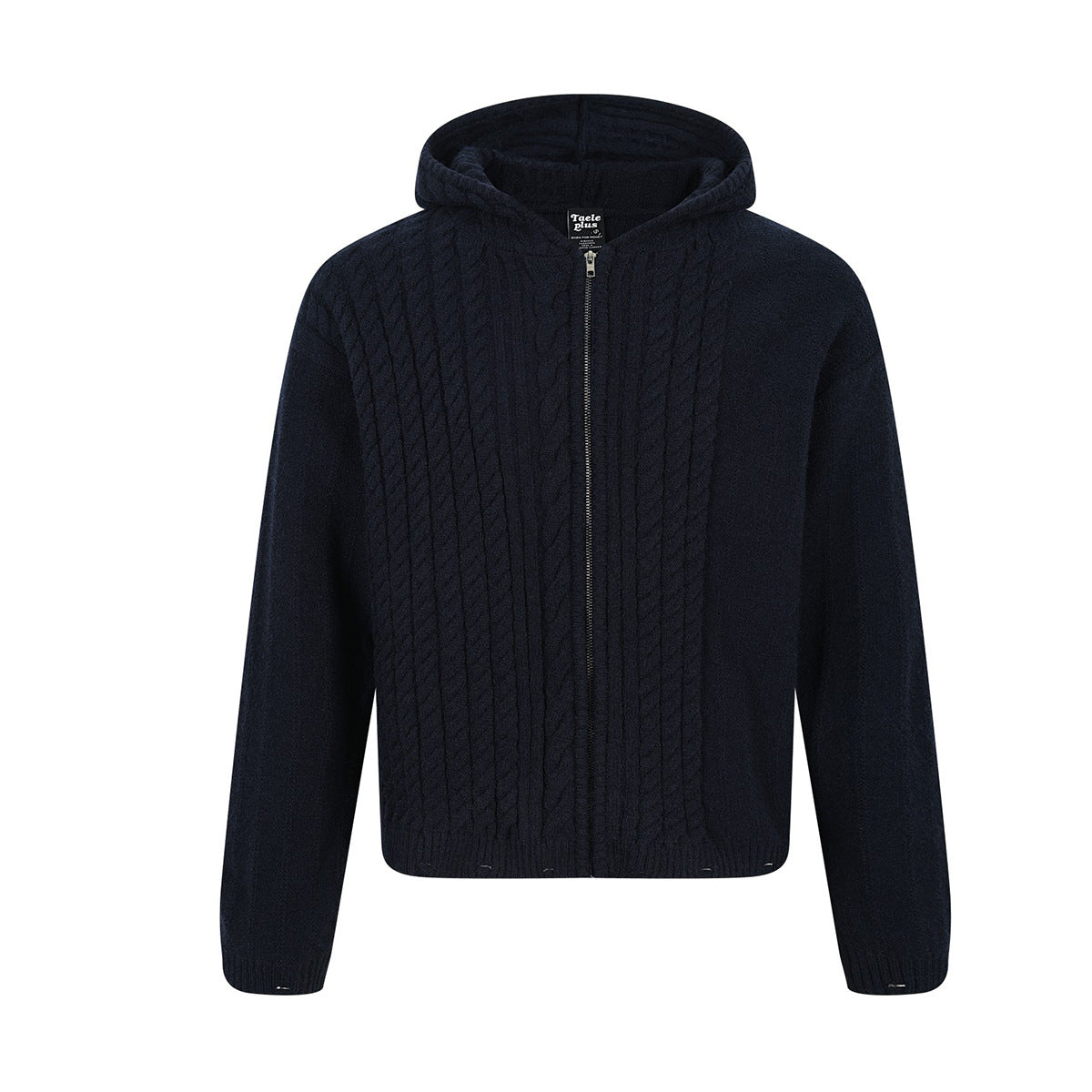 Cable Knit Zip-Up Hoodie Sweater – Irregular Twist Pattern Cardigan