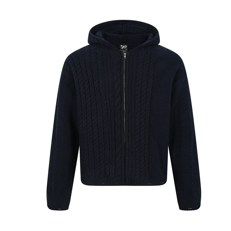 Cable Knit Zip-Up Hoodie Sweater – Irregular Twist Pattern Cardigan